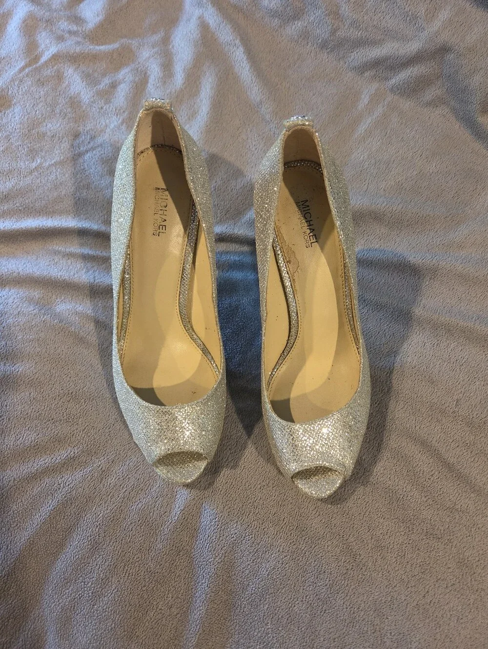 Michael Kors Silver Glitter Women's High Heels - Elegant Evening Pumps Sz 9